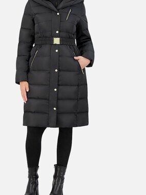 Cole Haan Women's Black Signature Faux Fur Lined Down Coat Size L